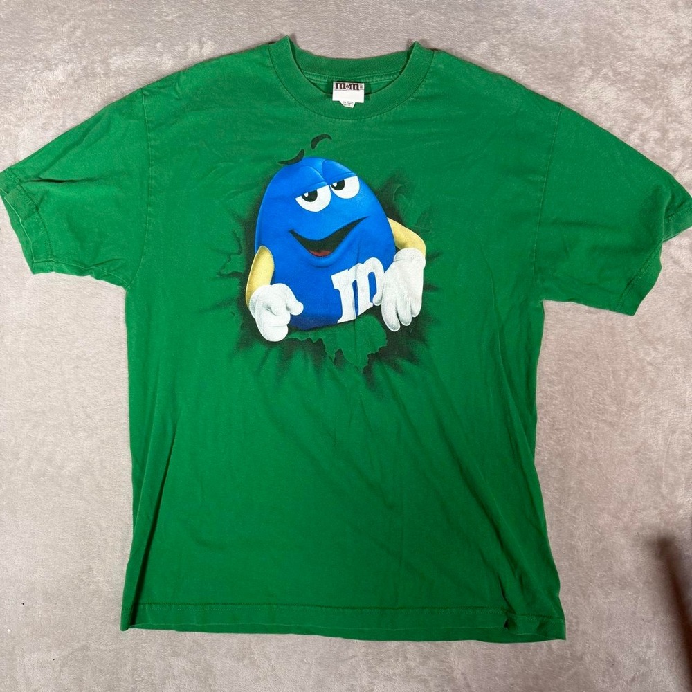M&Ms Blue M&M Graphic T-Shirt Mens Large Green Retro Candy Short Sleeve Tee
